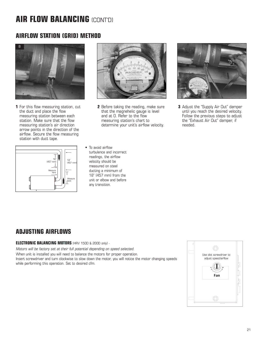 Amana HRV-150D, HRV-200D, HRV-300D manual AIR Flow Balancing Contd, Electronic Balancing Motors HRV 150D & 200D only 