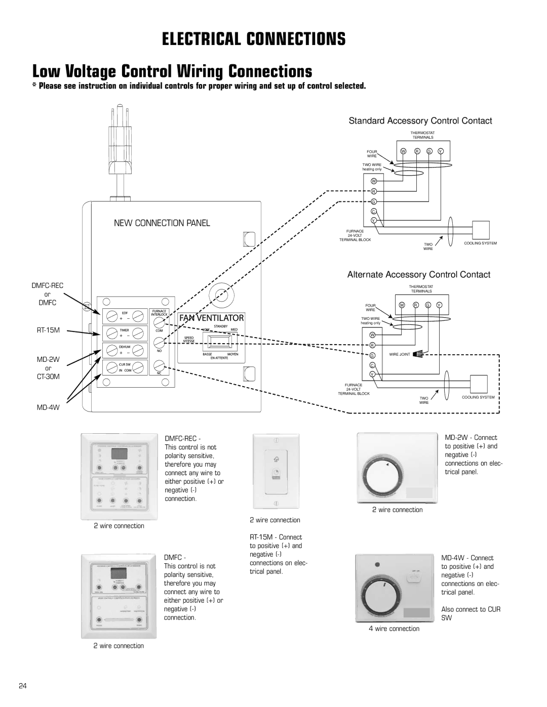 Amana HRV-150D, HRV-200D, HRV-300D manual Electrical Connections, Low Voltage Control Wiring Connections 