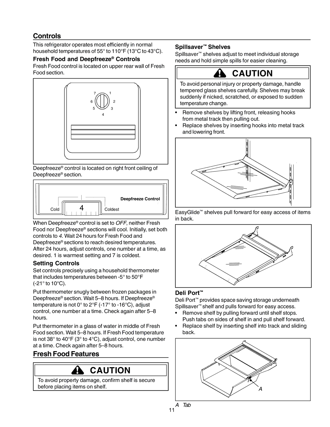 Amana IA 52204-0001 owner manual Controls, Tab 