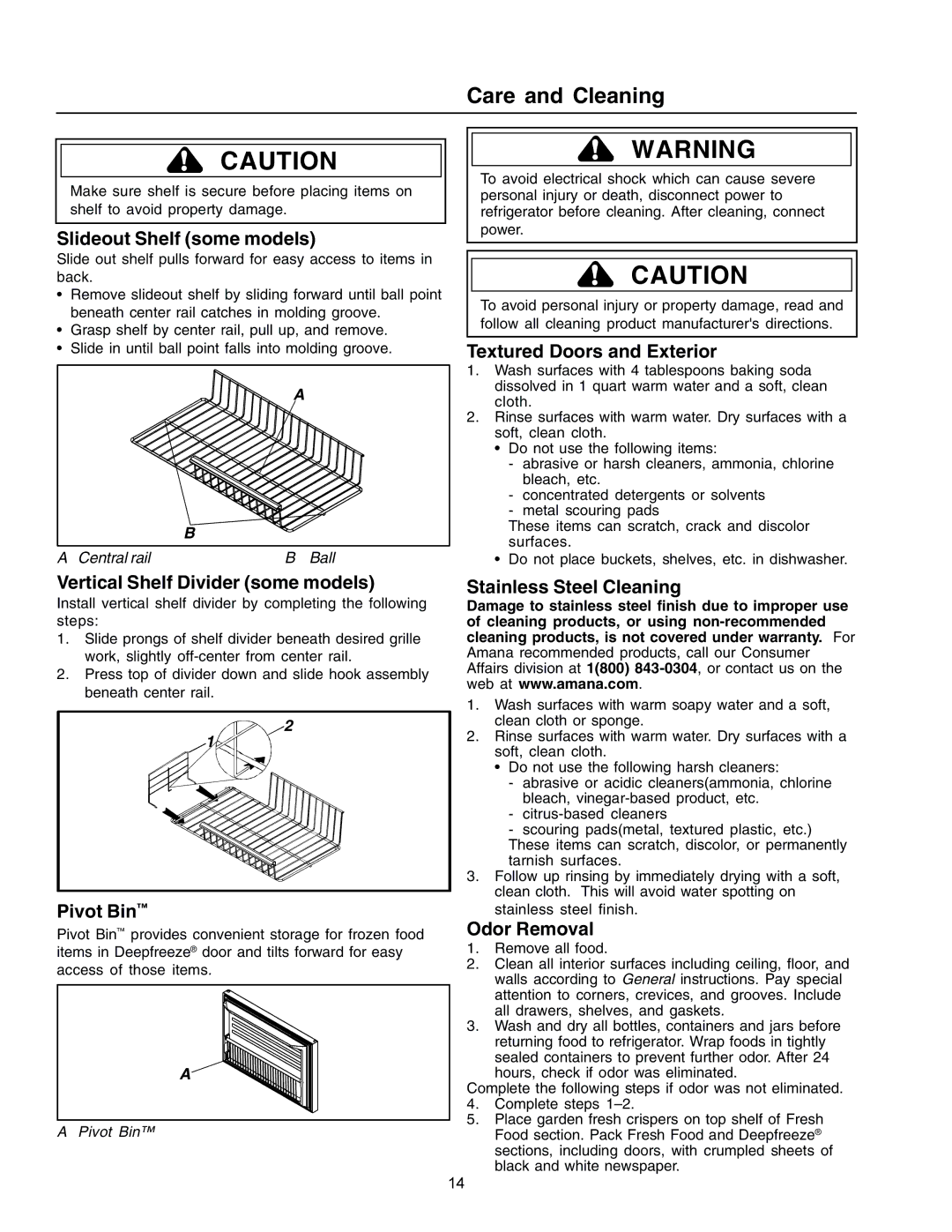 Amana IA 52204-0001 owner manual Care and Cleaning 