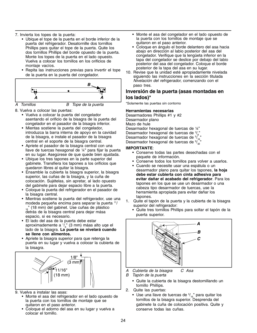 Amana IA 52204-0001 owner manual Inversión de la puerta asas montadas en los lados, Herramientas necesarias 