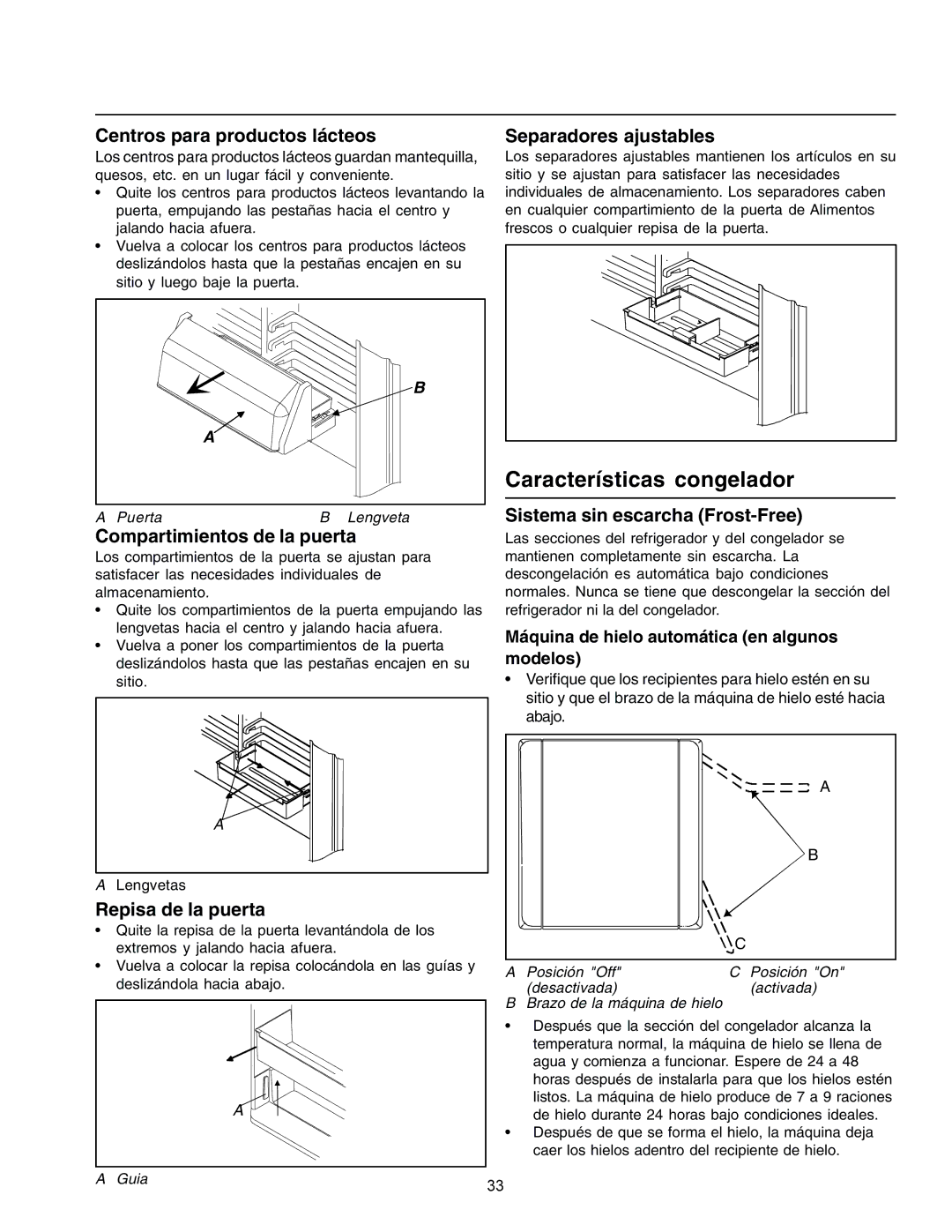 Amana IA 52204-0001 owner manual Características congelador 