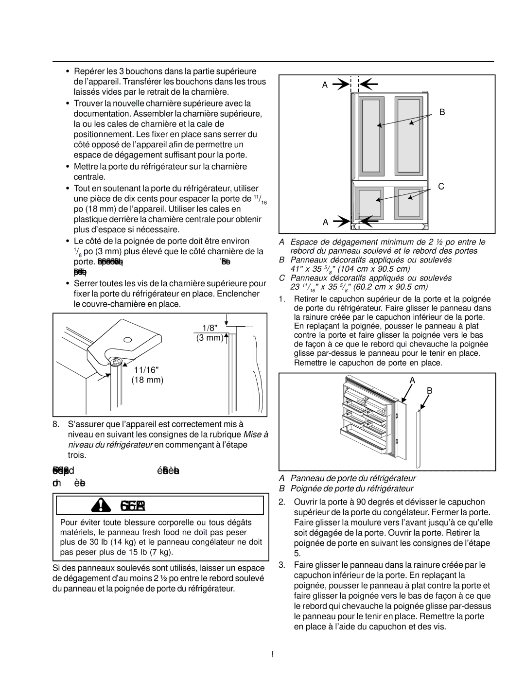 Amana IA 52204-0001 owner manual Pose des panneaux décoratifs certains modèles 