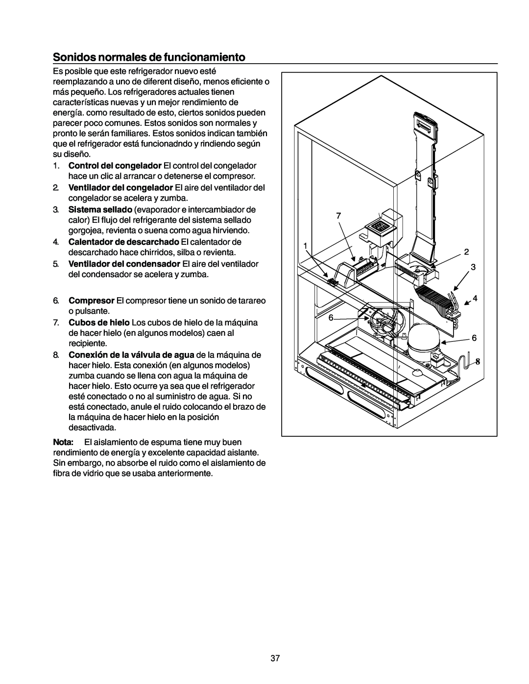 Amana IA 52204-0001 owner manual Sonidos normales de funcionamiento, Calentador de descarchado El calentador de 