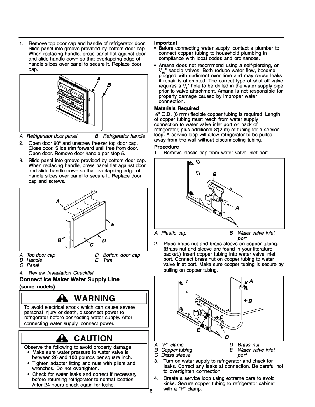 Amana IA 52204-0001 owner manual Connect Ice Maker Water Supply Line, some models, Materials Required, Procedure 