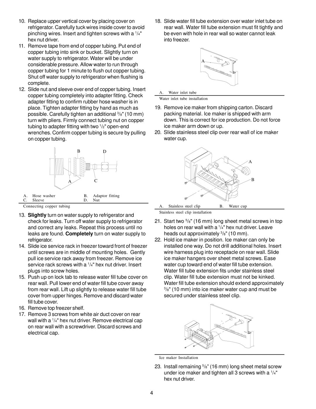 Amana IC4 manual Water inlet tube Water inlet tube installation 