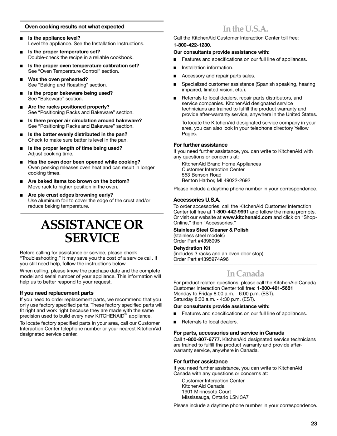 Amana KEBC147, KEBC247, KEBS207, KEBC177, KEBC278, KEBV208, KEBC208, KEBC107, KEBC277 manual Assistance or Service, U.S.A, Canada 