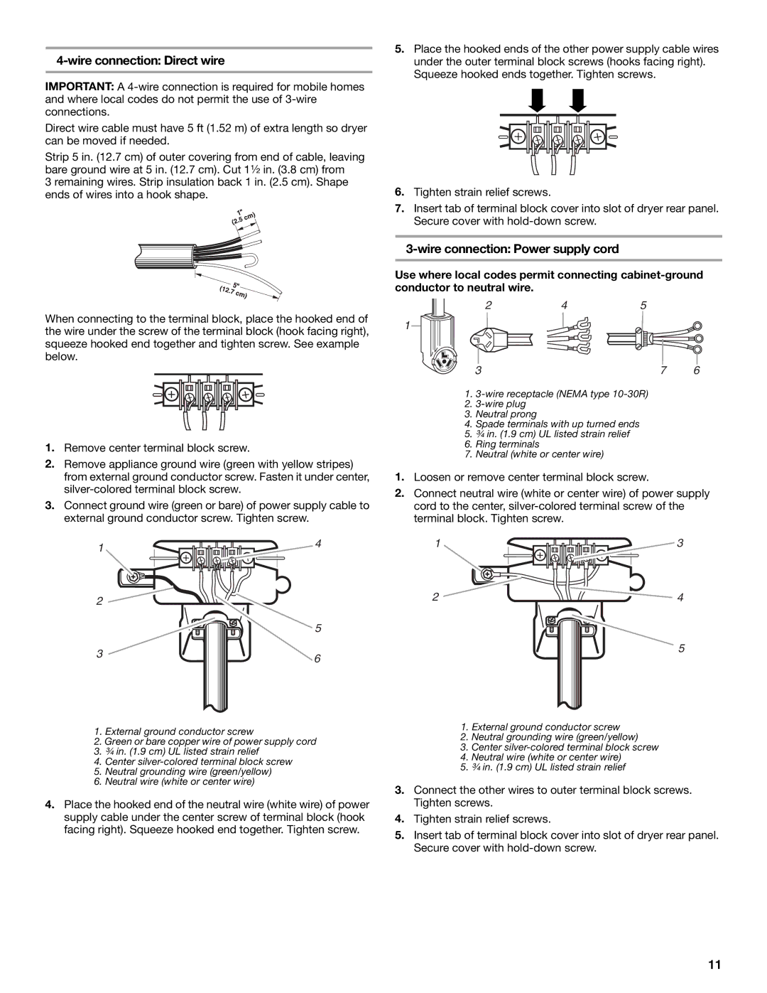 Amana YKEHS01P manual Wire connection Direct wire 