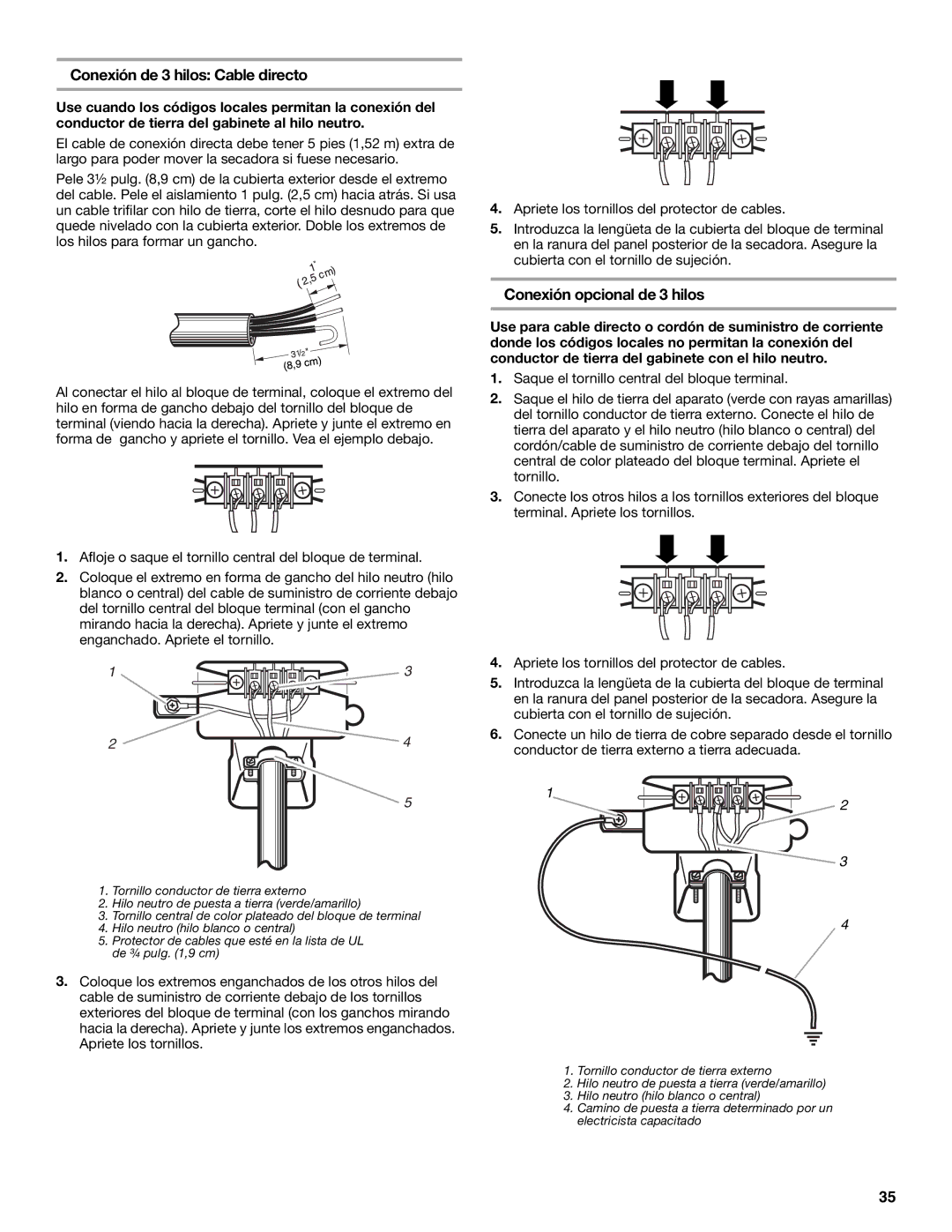 Amana YKEHS01P manual Conexión de 3 hilos Cable directo, Conexión opcional de 3 hilos 