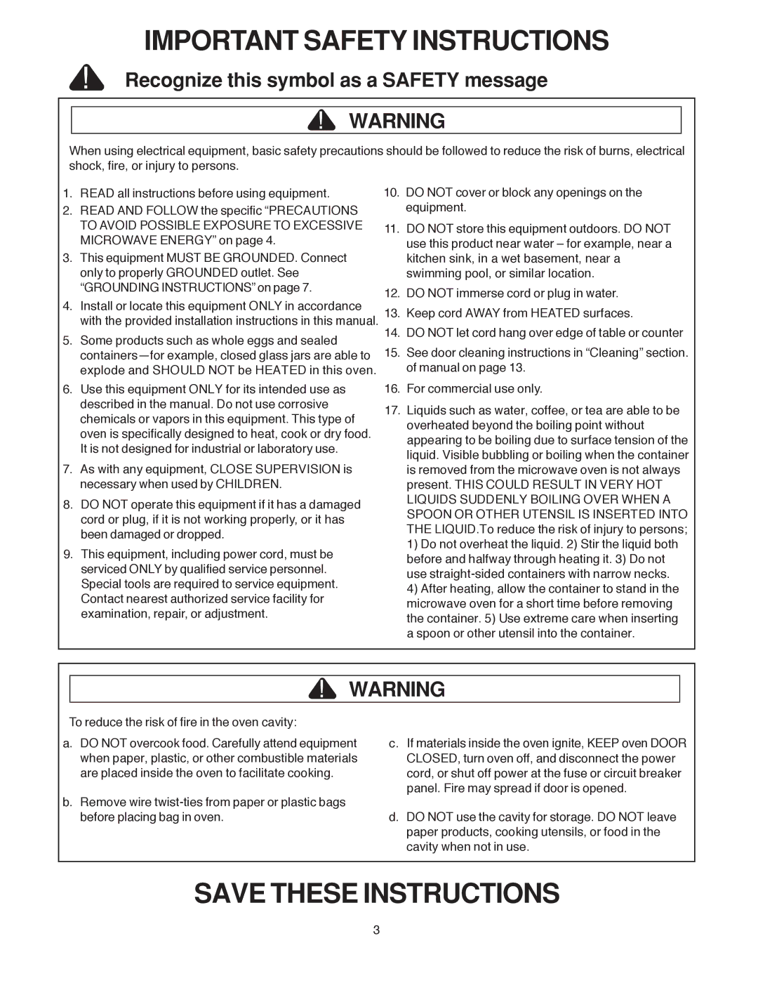 Amana LD10D2 owner manual Important Safety Instructions 