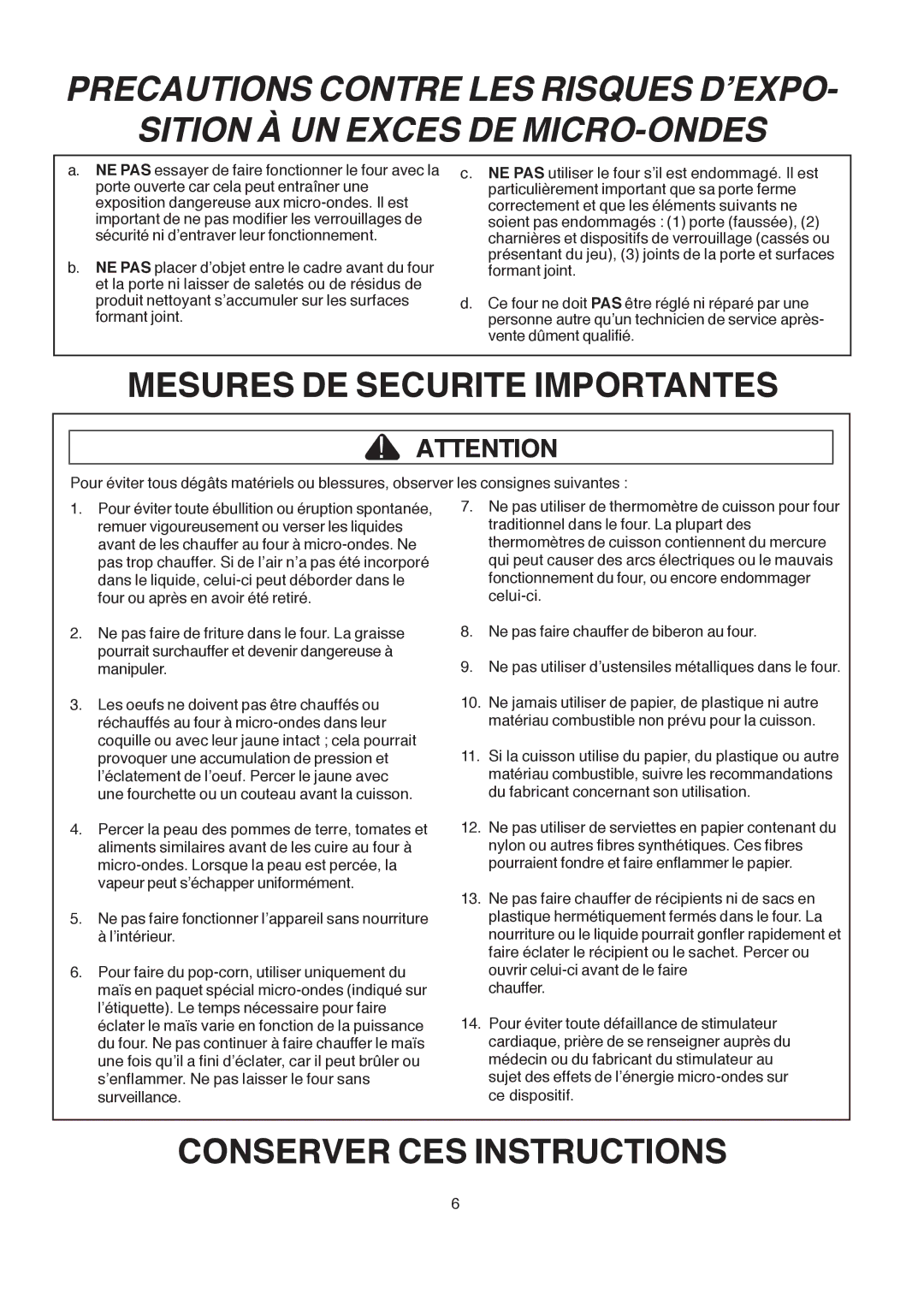 Amana LD10D2 owner manual Mesures DE Securite Importantes 