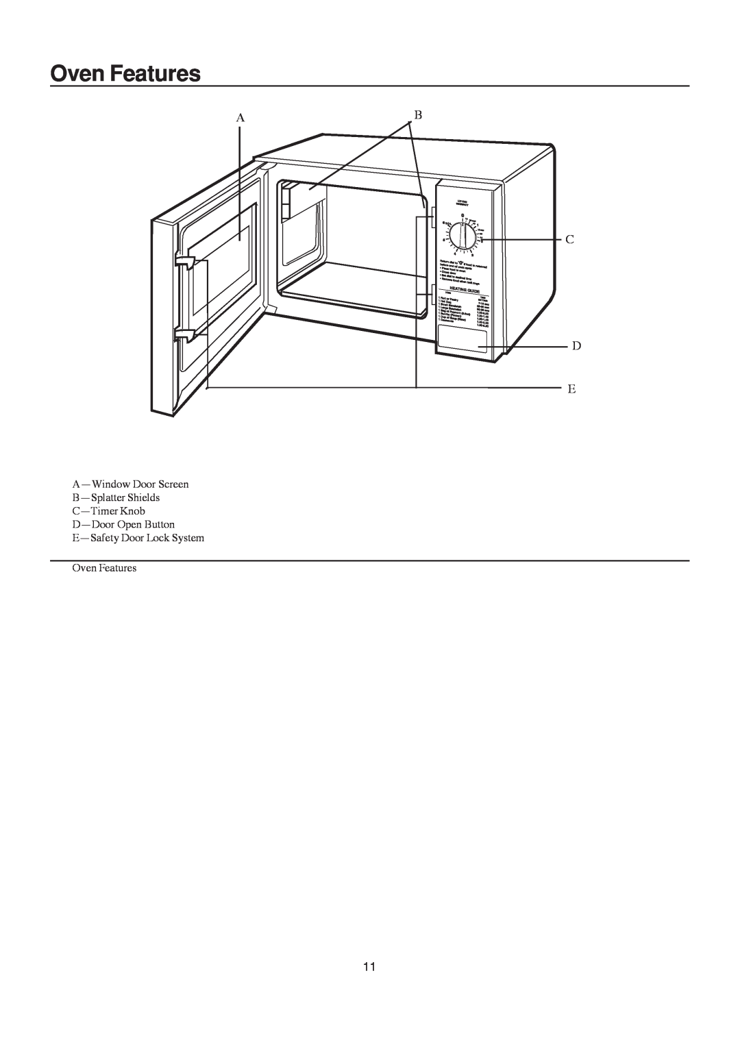 Amana LD10D2 owner manual Oven Features, Ab C D E 