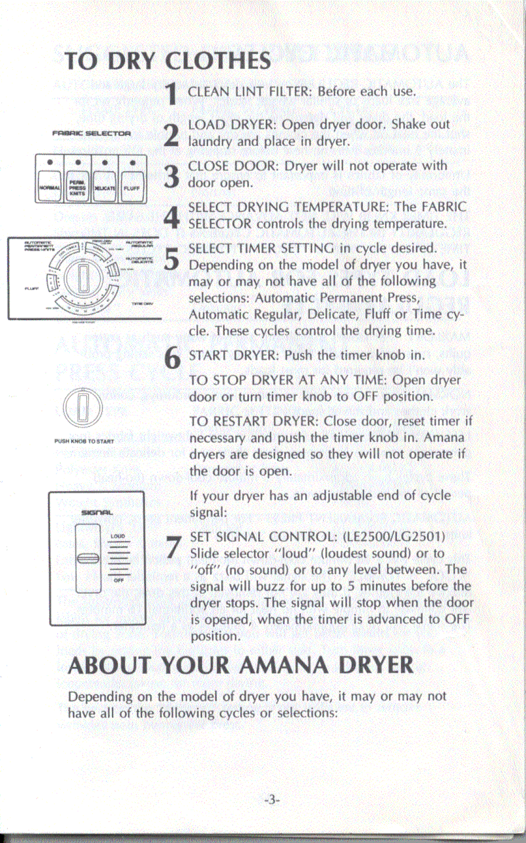 Amana LE2500, LG2501 manual 