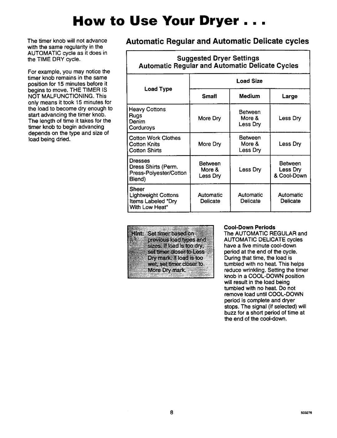 Amana LE8467W/L2, D2491E3B manual How to Use Your Dryer 