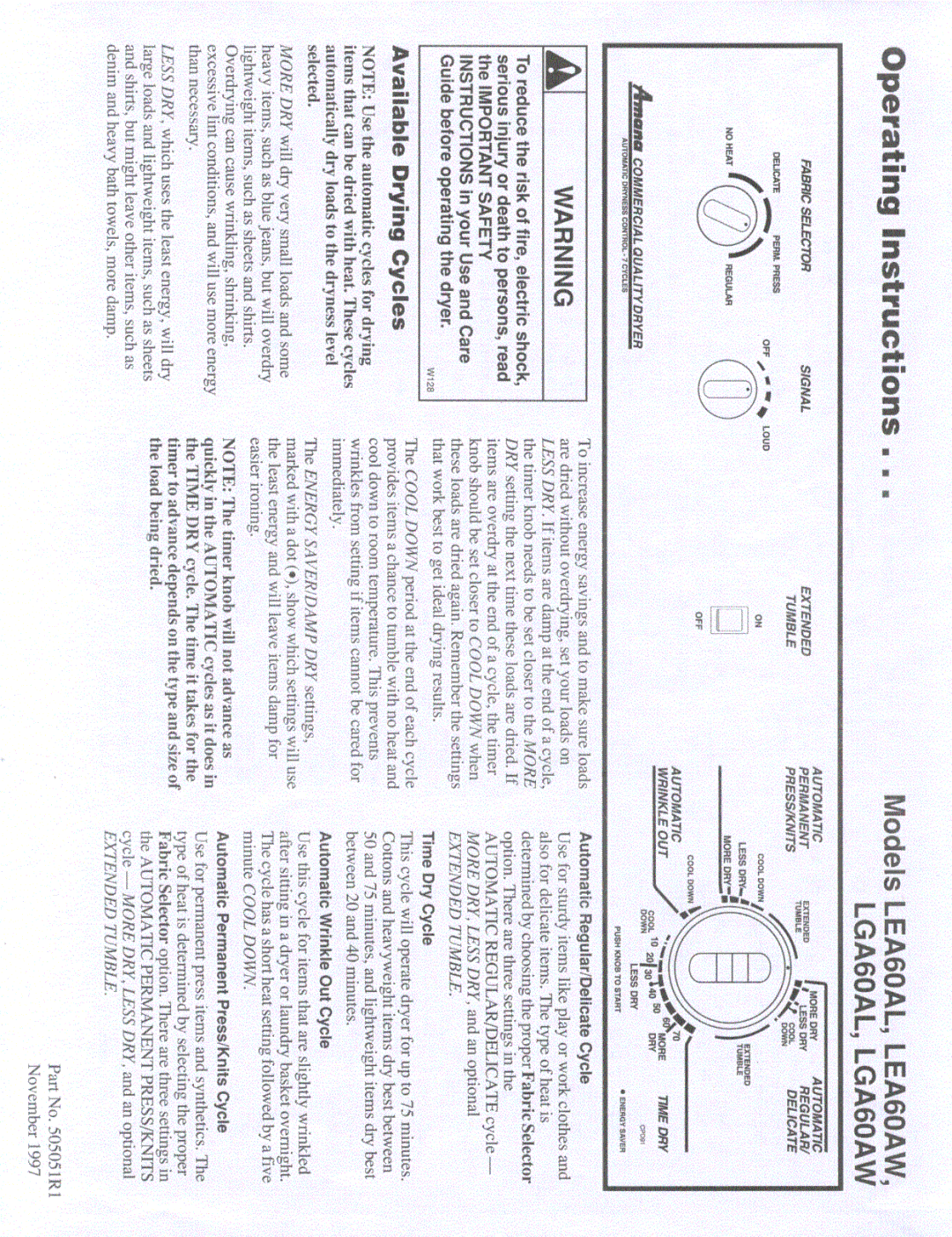 Amana LEA60AL manual 