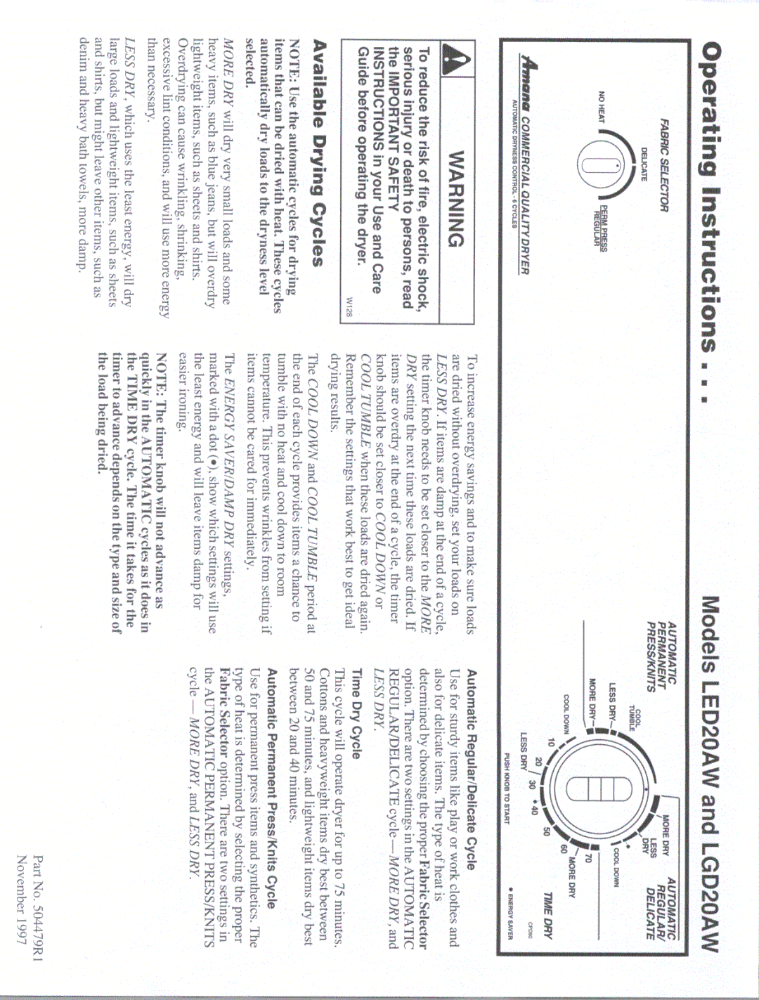 Amana LGD20AW, LED20AW manual 