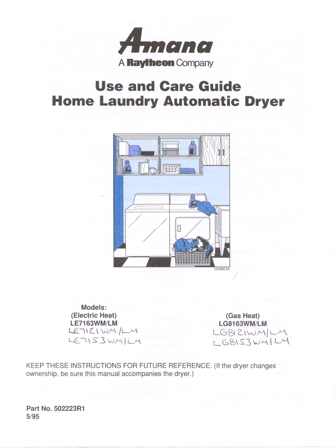 Amana LE7163WM/LM, LG8163WM/LM manual 