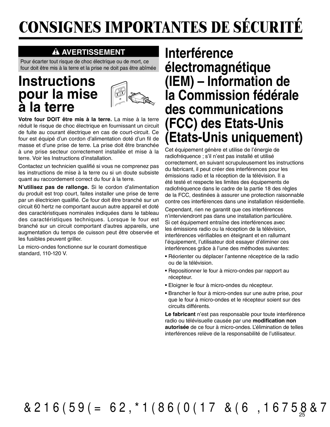 Amana MMV1153BA important safety instructions Consignes Importantes DE Sécurité 