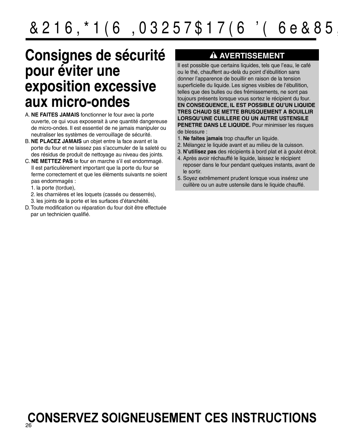 Amana MMV1153BA important safety instructions 26CONSERVEZ Soigneusement CES Instructions 