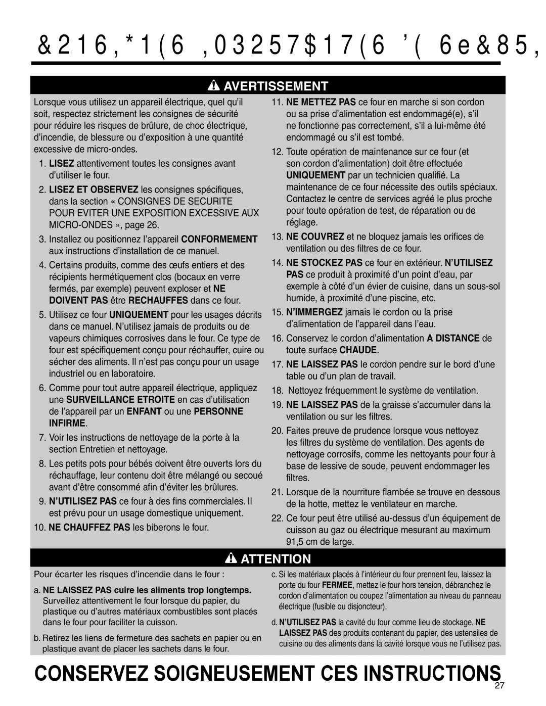 Amana MMV1153BA important safety instructions Conservez Soigneusement CES INSTRUCTIONS27 