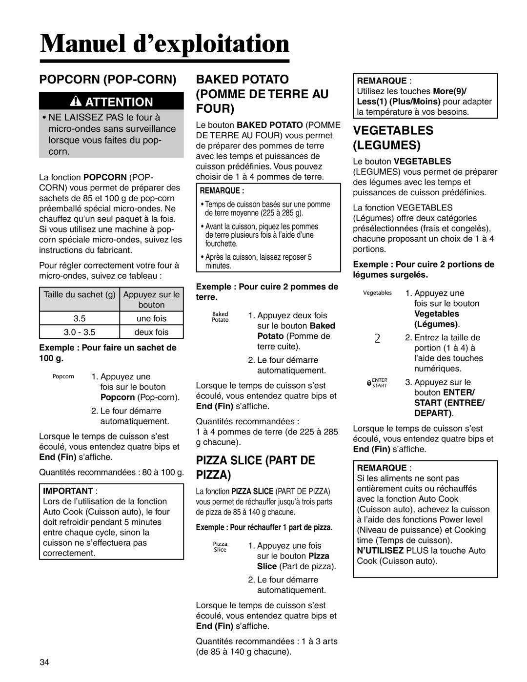 Amana MMV1153BA important safety instructions Baked Potato Pomme DE Terre AU Four, Pizza Slice Part DE Pizza 