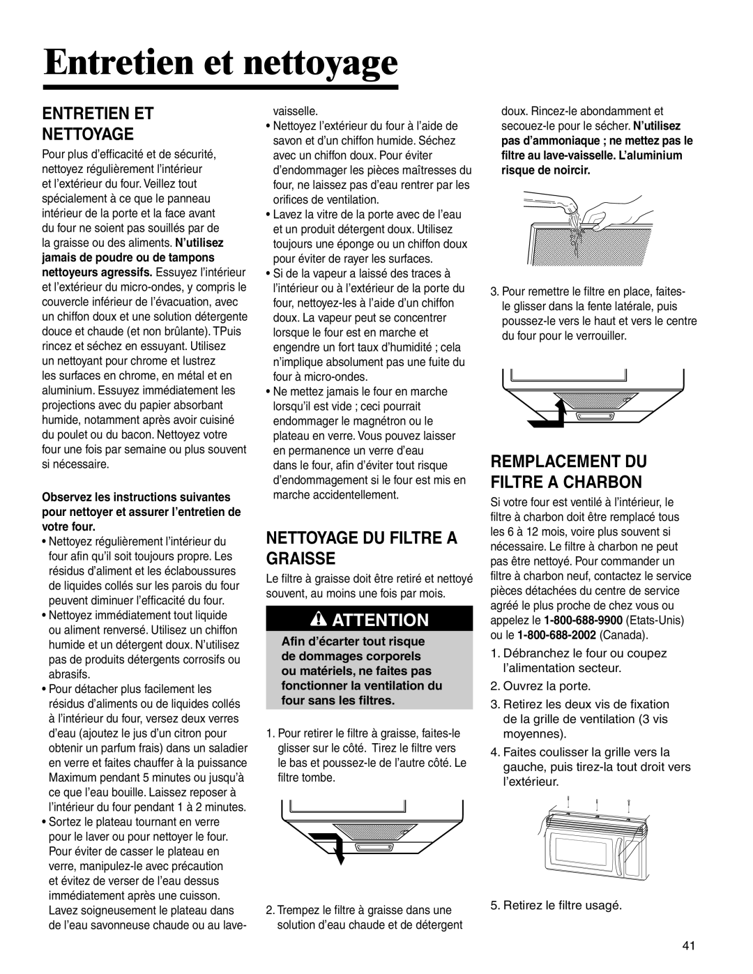 Amana MMV1153BA important safety instructions Entretien et nettoyage, Entretien ET Nettoyage, Nettoyage DU Filtre a Graisse 