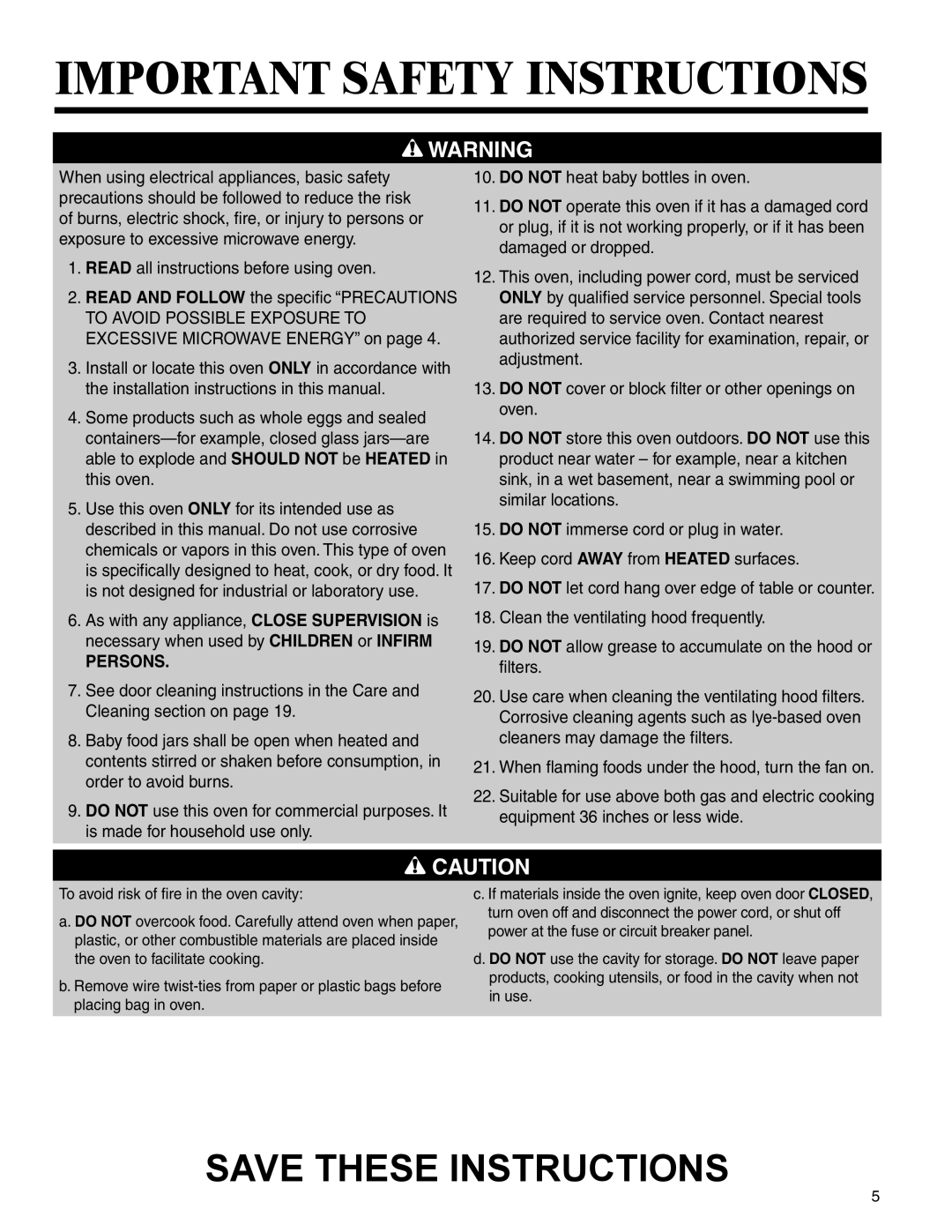 Amana MMV1153BA important safety instructions Persons 