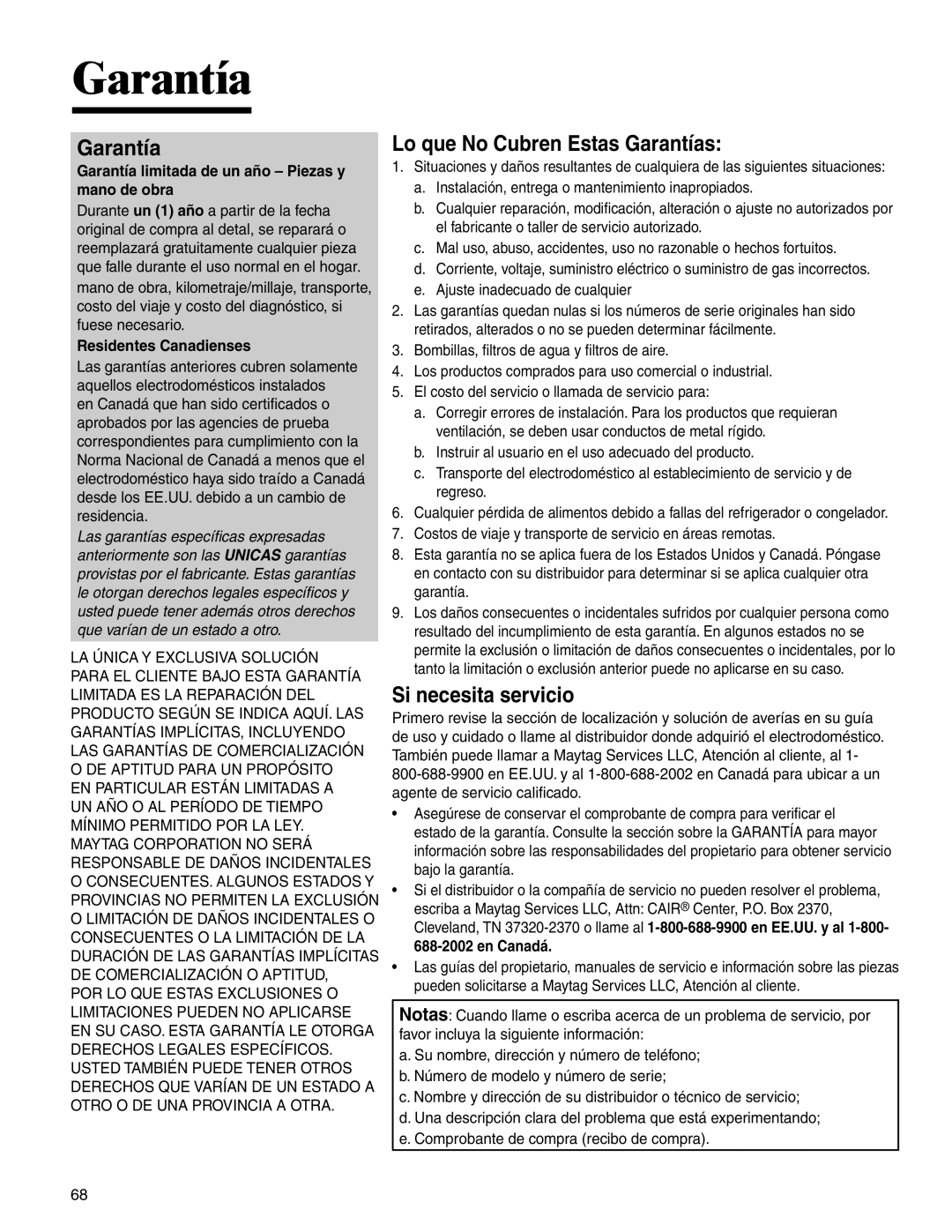 Amana MMV1153BA important safety instructions Garantía limitada de un año Piezas y mano de obra, Residentes Canadienses 