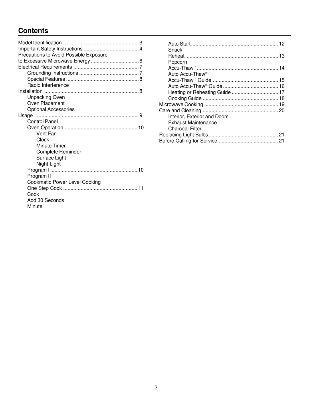 Amana MVH220W, MH220E manual Contents 