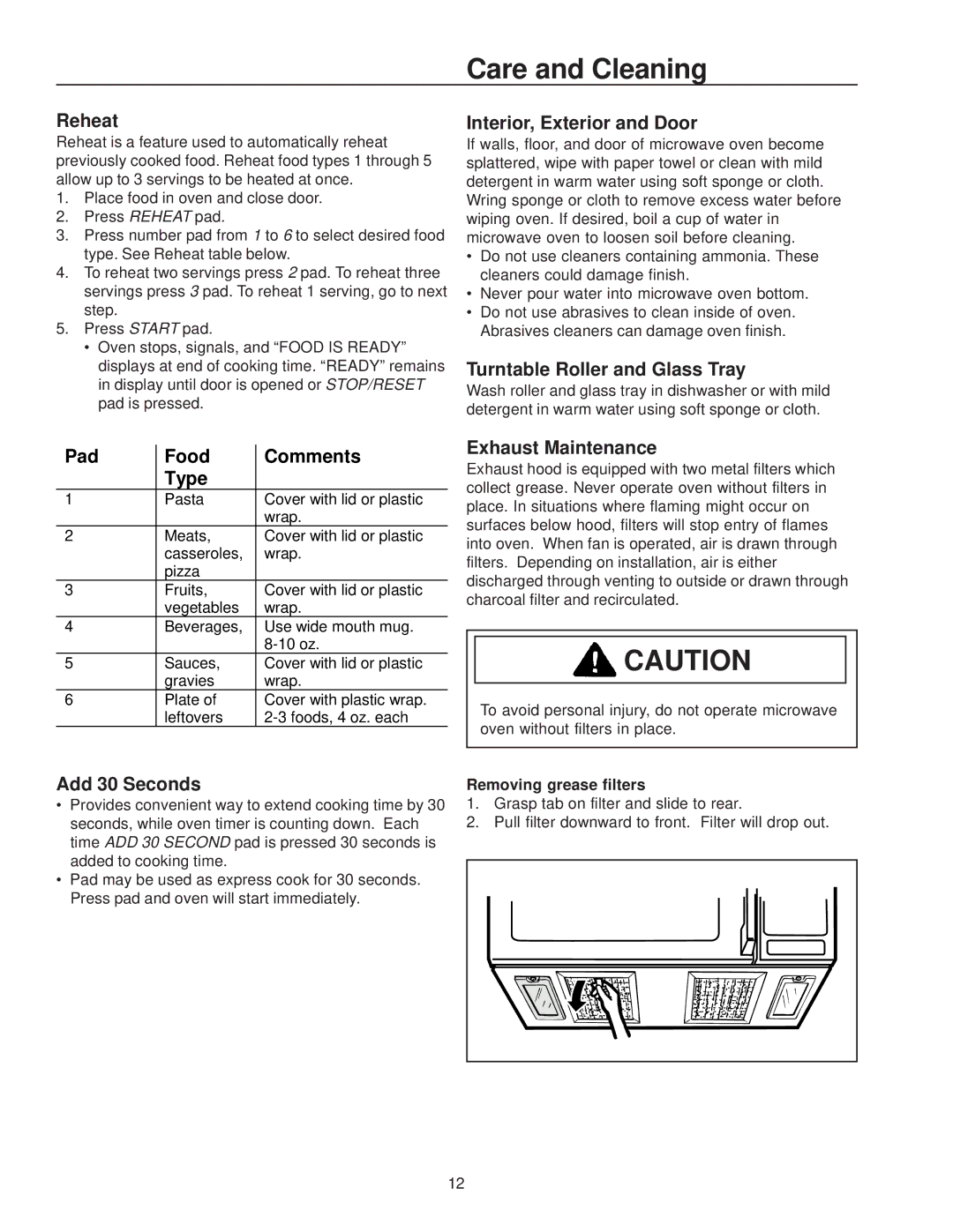 Amana MVH230 owner manual Care and Cleaning 