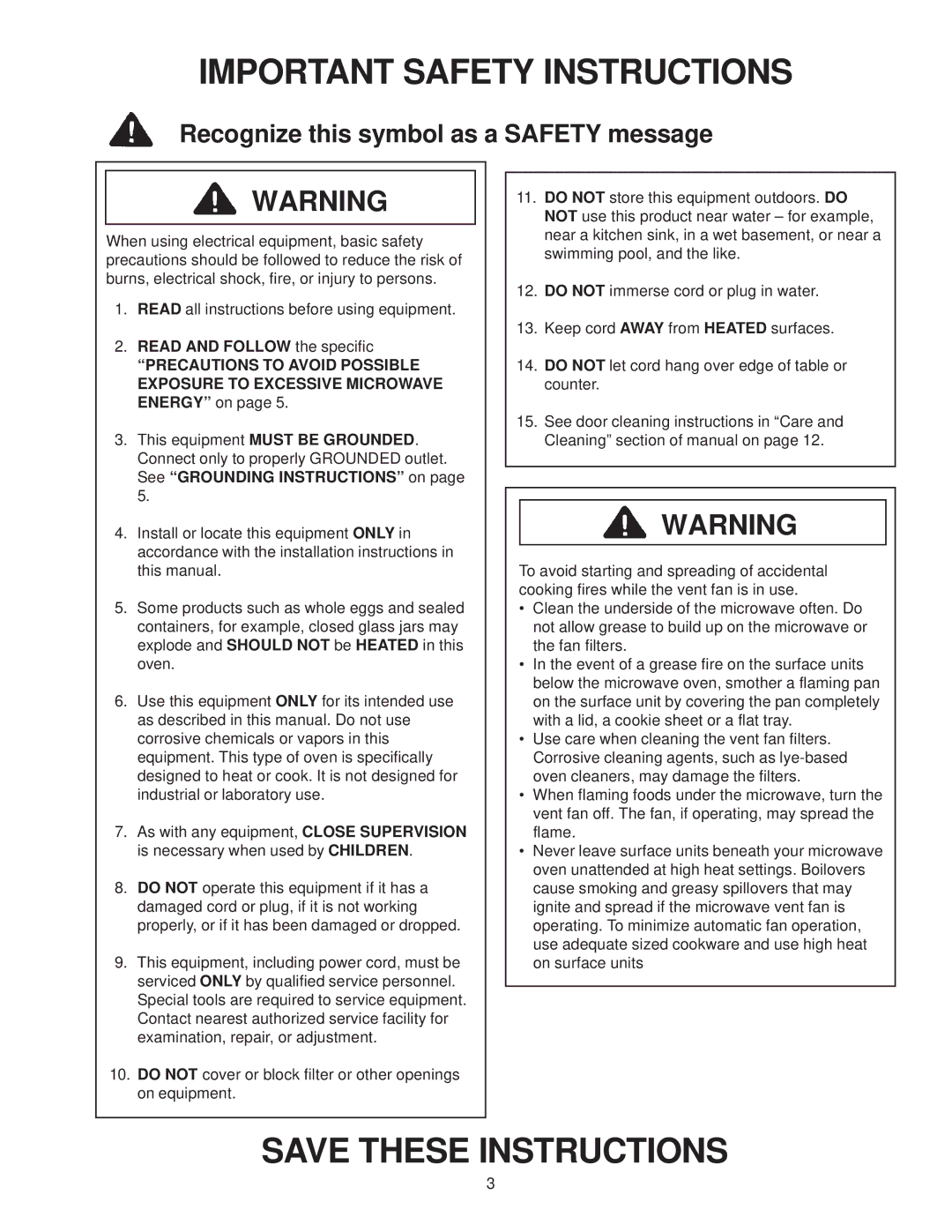 Amana MVH230 owner manual Important Safety Instructions 