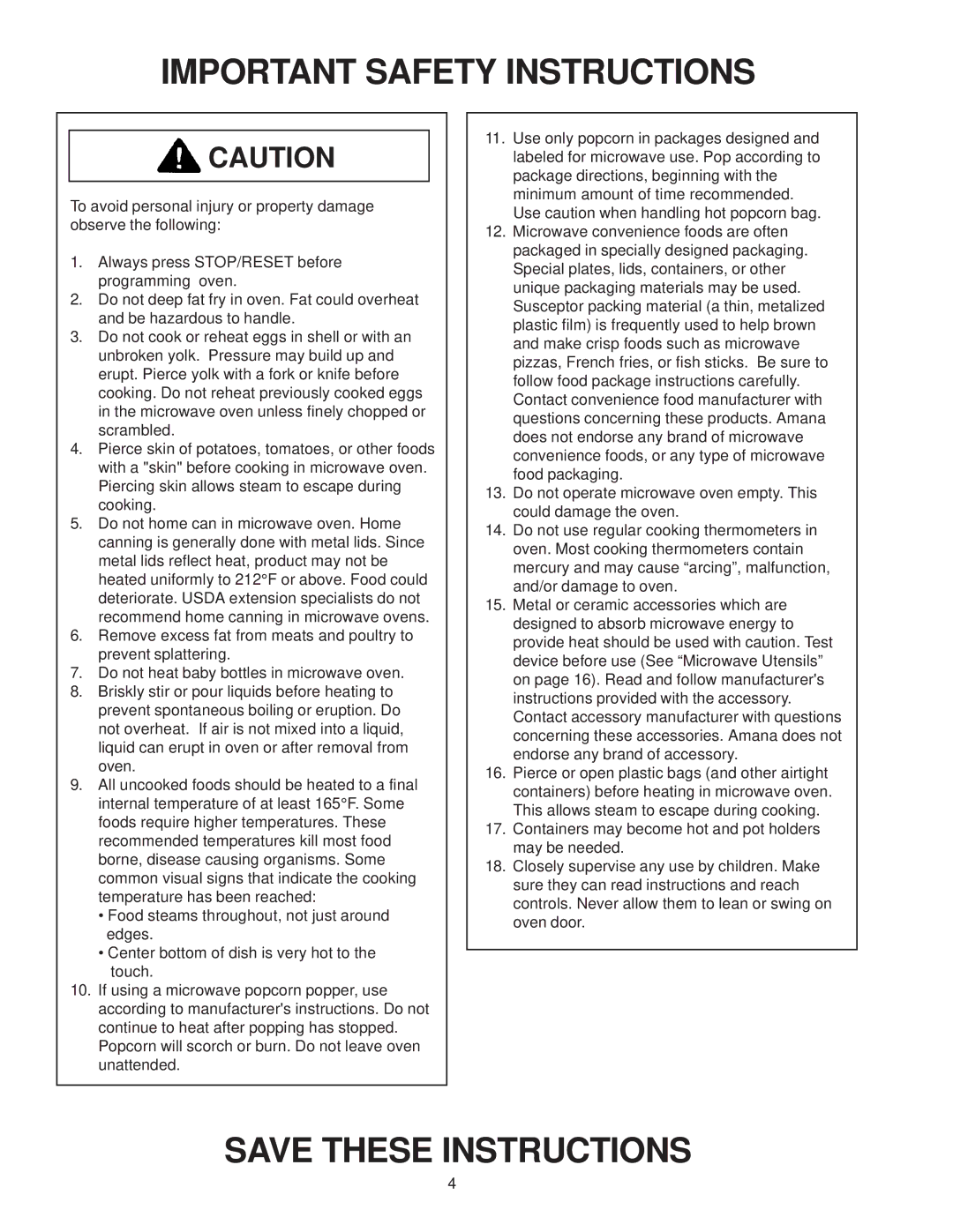 Amana MVH230 owner manual Important Safety Instructions 