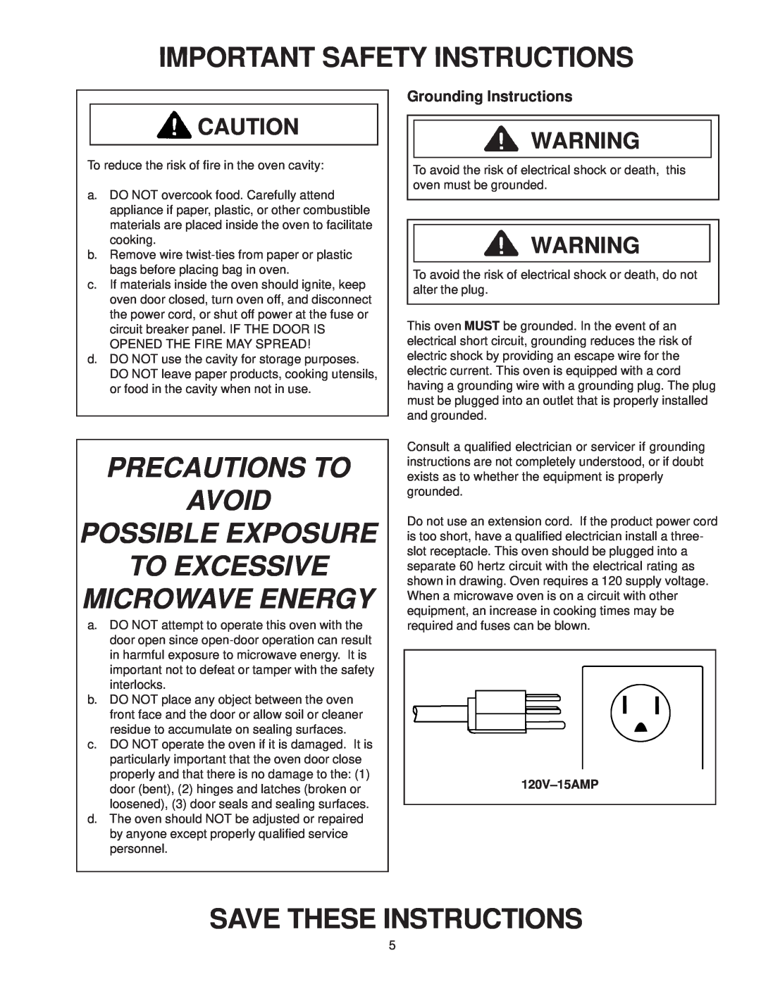 Amana MVH230 Important Safety Instructions, Precautions To Avoid Possible Exposure, To Excessive Microwave Energy 