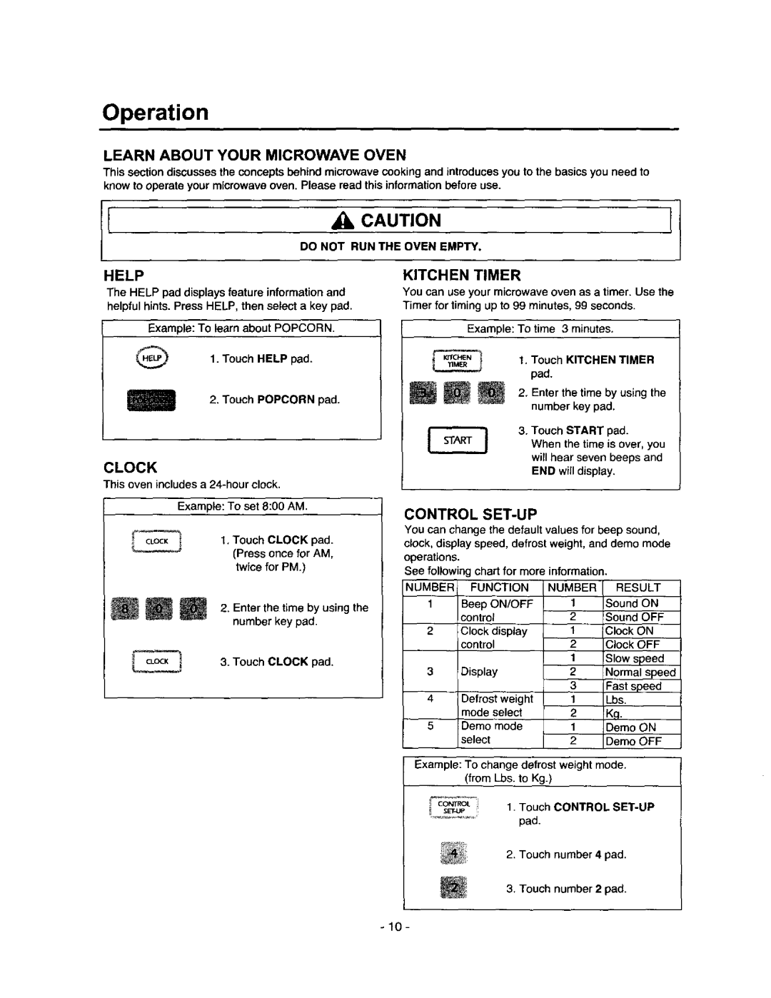 Amana MVH250L, MVH250W owner manual Operation, Learn about Your Microwave Oven, Help Kitchen Timer, Control SET-UP 