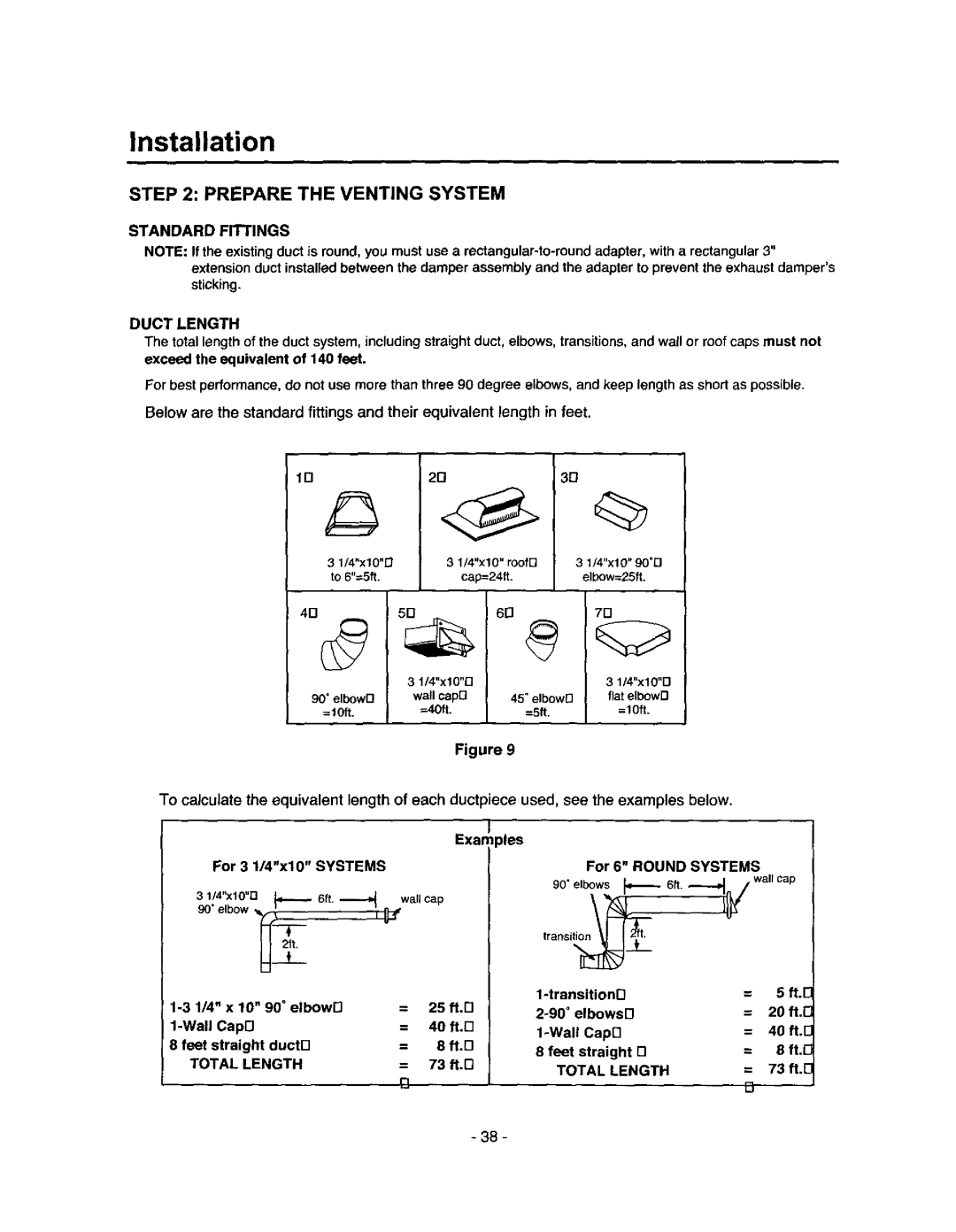 Amana MVH250L, MVH250W owner manual Standard Fittings, Total Length 