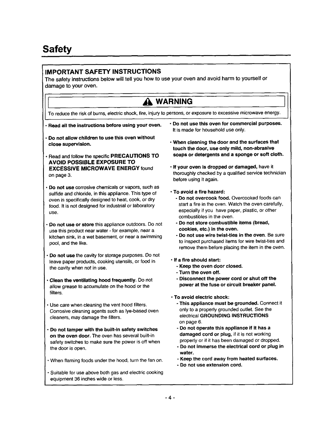 Amana MVH250L, MVH250W owner manual Important Safety Instructions 