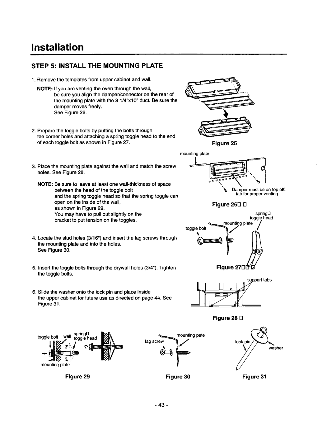 Amana MVH250W, MVH250L owner manual Install the Mounting Plate, 26D D 