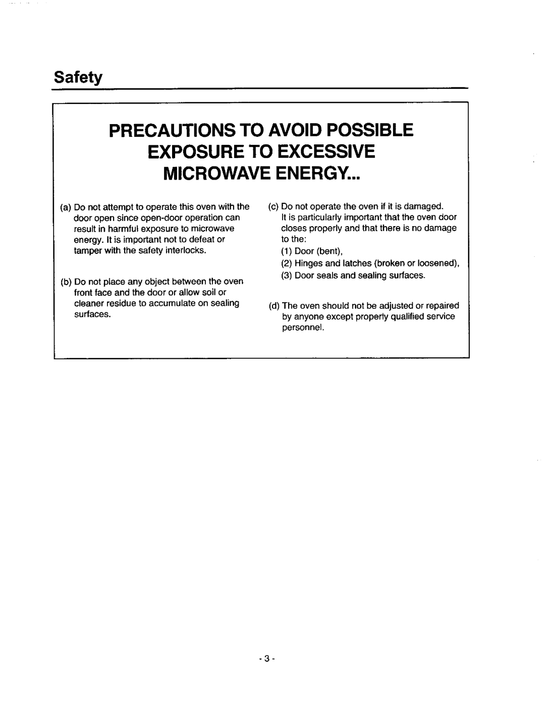 Amana MVH250W, MVH250L owner manual Precautions To Avoid Possible, Exposure To Excessive Microwave Energy, Safety 
