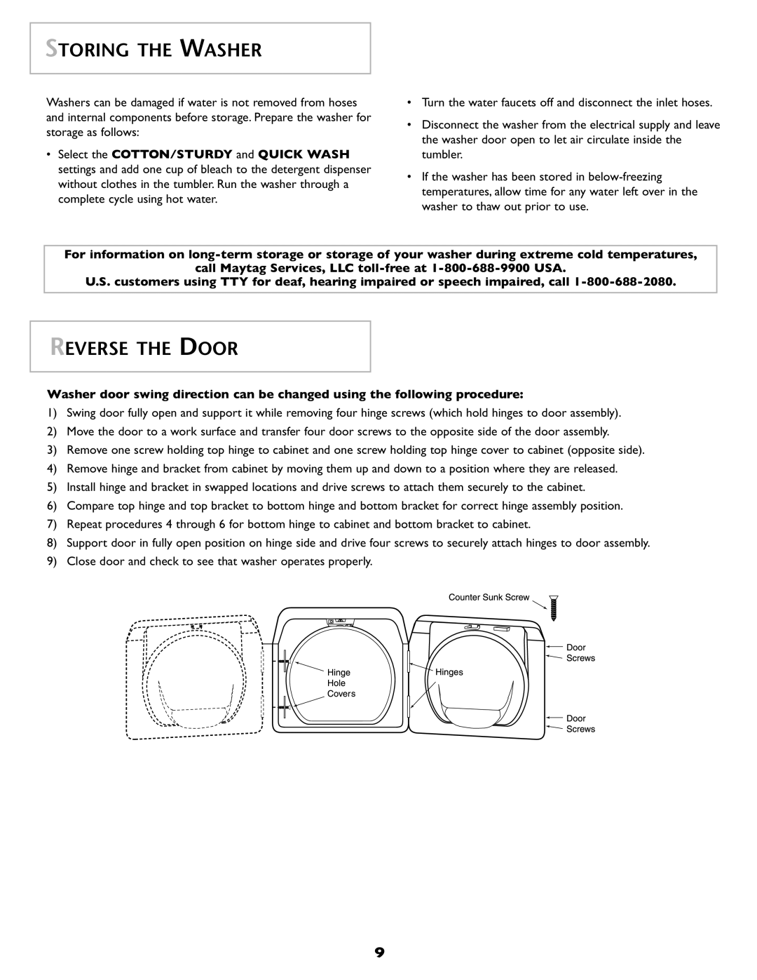 Amana NAH6800 important safety instructions Storing the Washer, Reverse the Door 