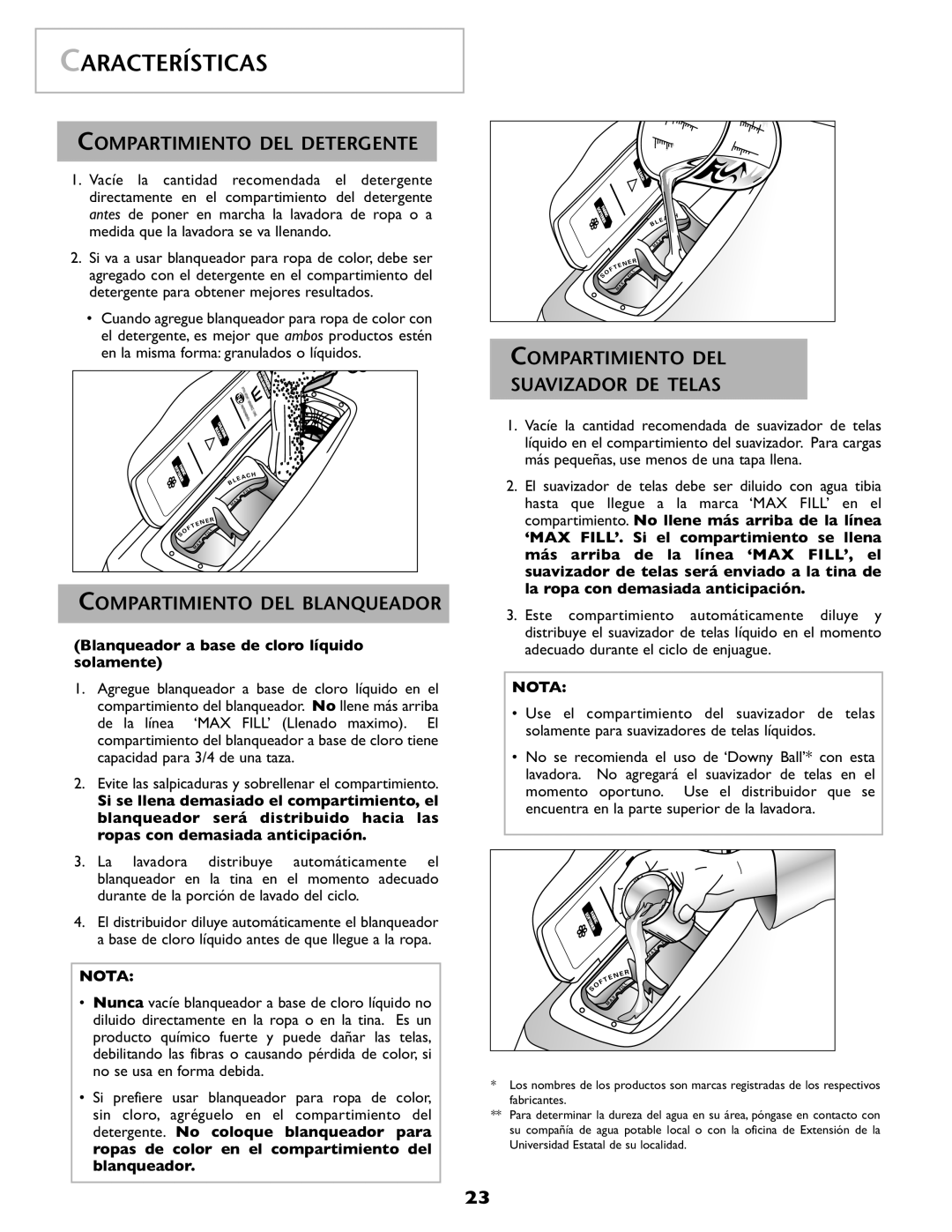 Amana NAH6800 Compartimiento DEL Detergente, Compartimiento DEL Blanqueador, Compartimiento DEL Suavizador DE Telas 