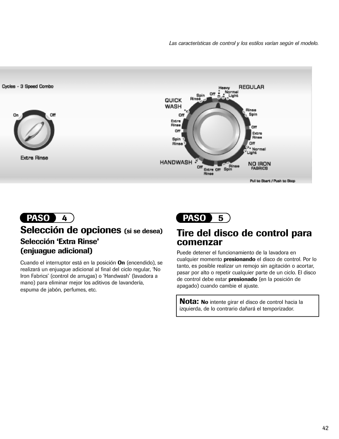 Amana NAV-1 important safety instructions Selección de opciones si se desea, Selección ‘Extra Rinse’ enjuague adicional 