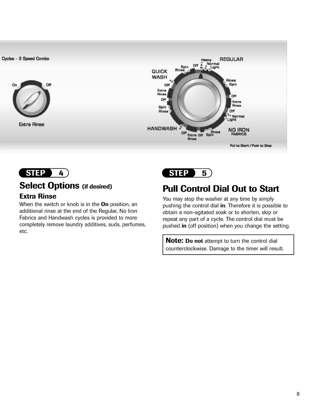 Amana NAV-1 important safety instructions Select Options if desired, Extra Rinse 