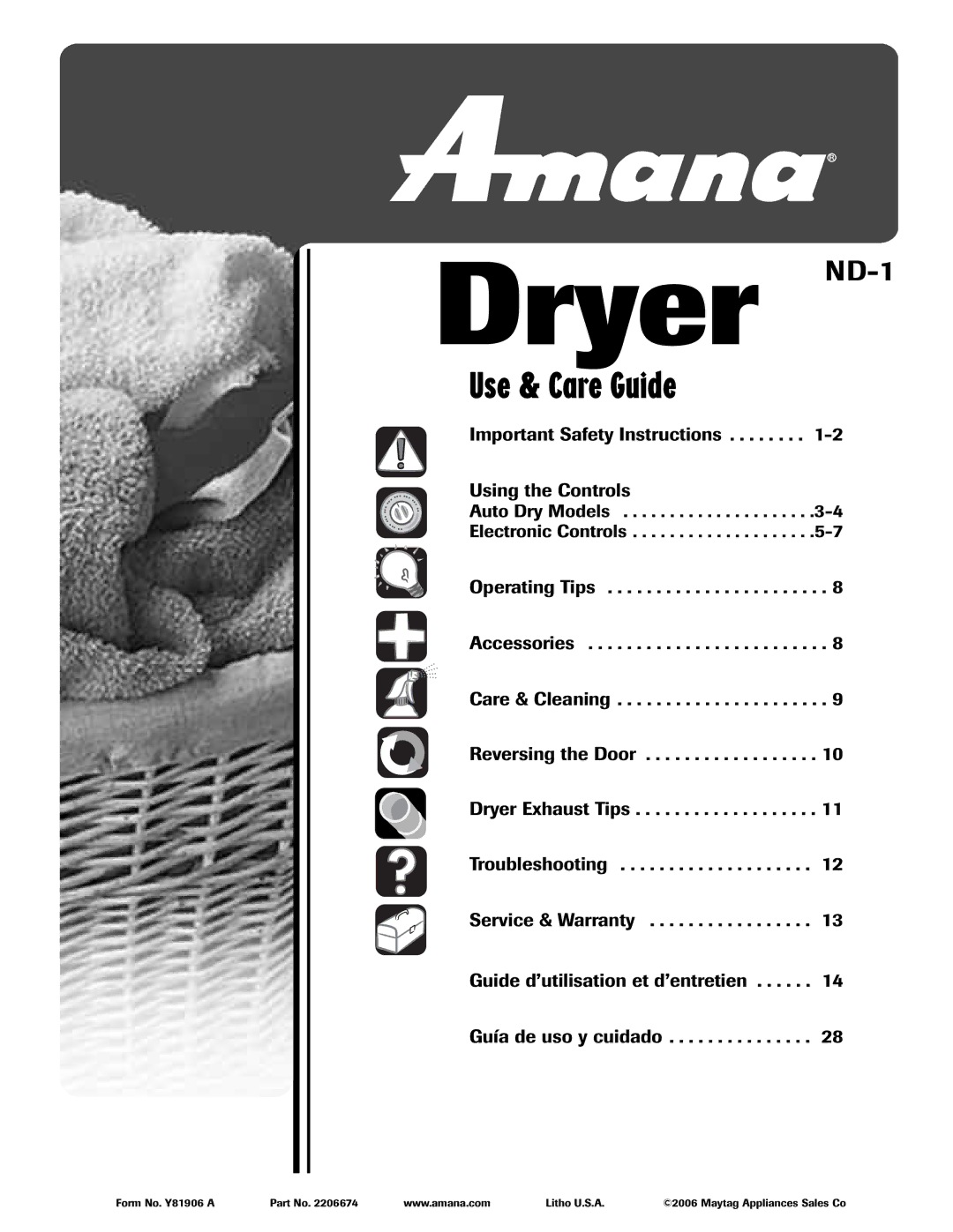 Amana ND-1 important safety instructions Important Safety Instructions Using the Controls 