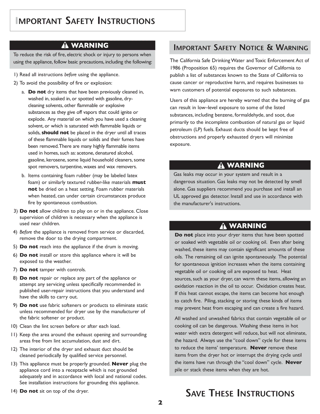 Amana ND-68 important safety instructions Important Safety Notice & Warning 