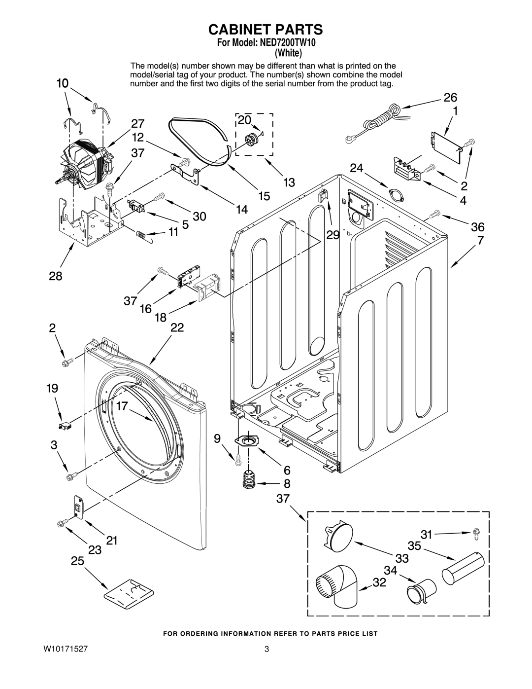 Amana NED7200TW10 manual Cabinet Parts 