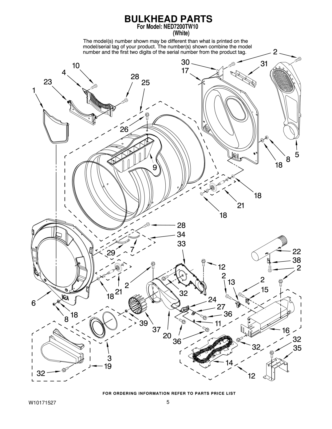 Amana NED7200TW10 manual Bulkhead Parts 