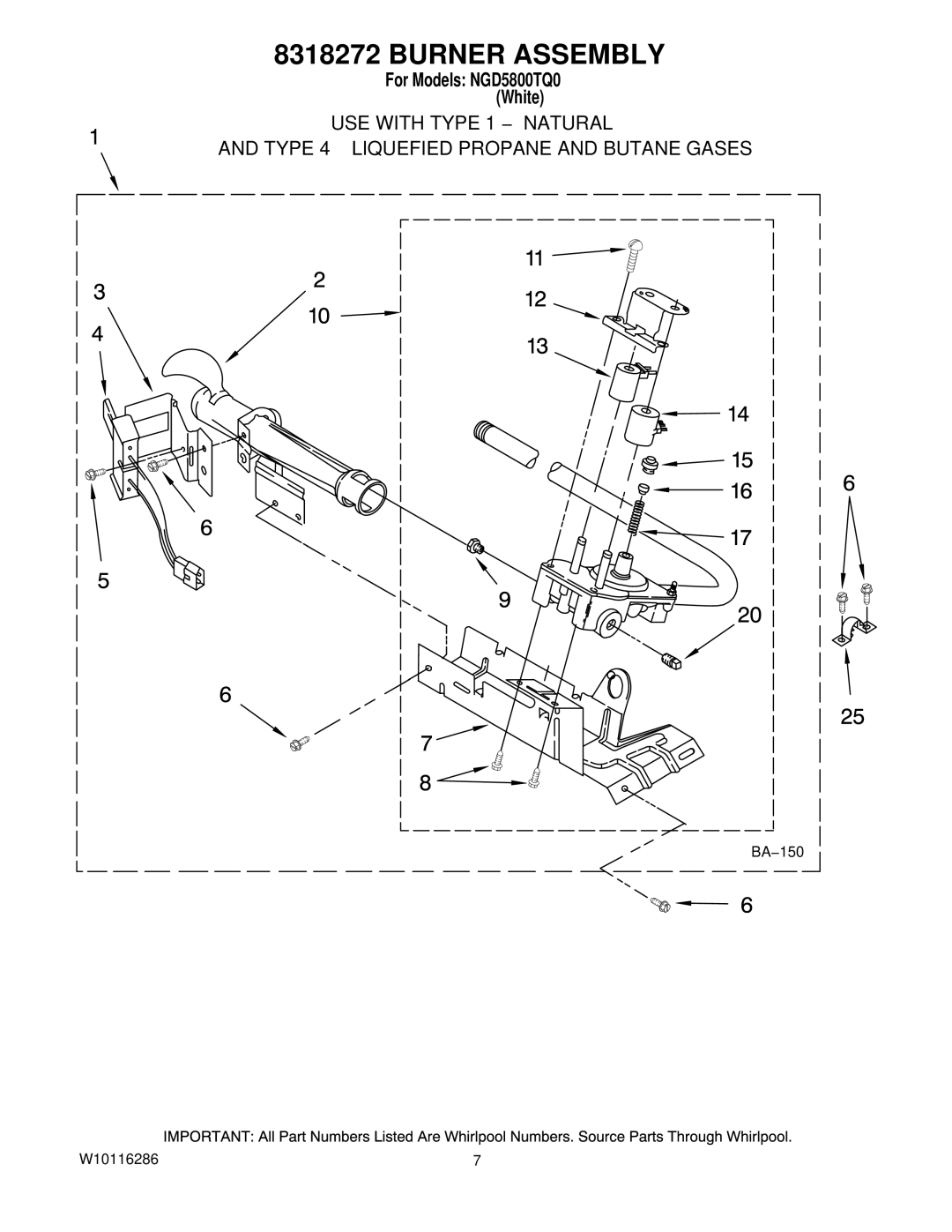 Amana NGD5800TQ0 manual Burner Assembly 