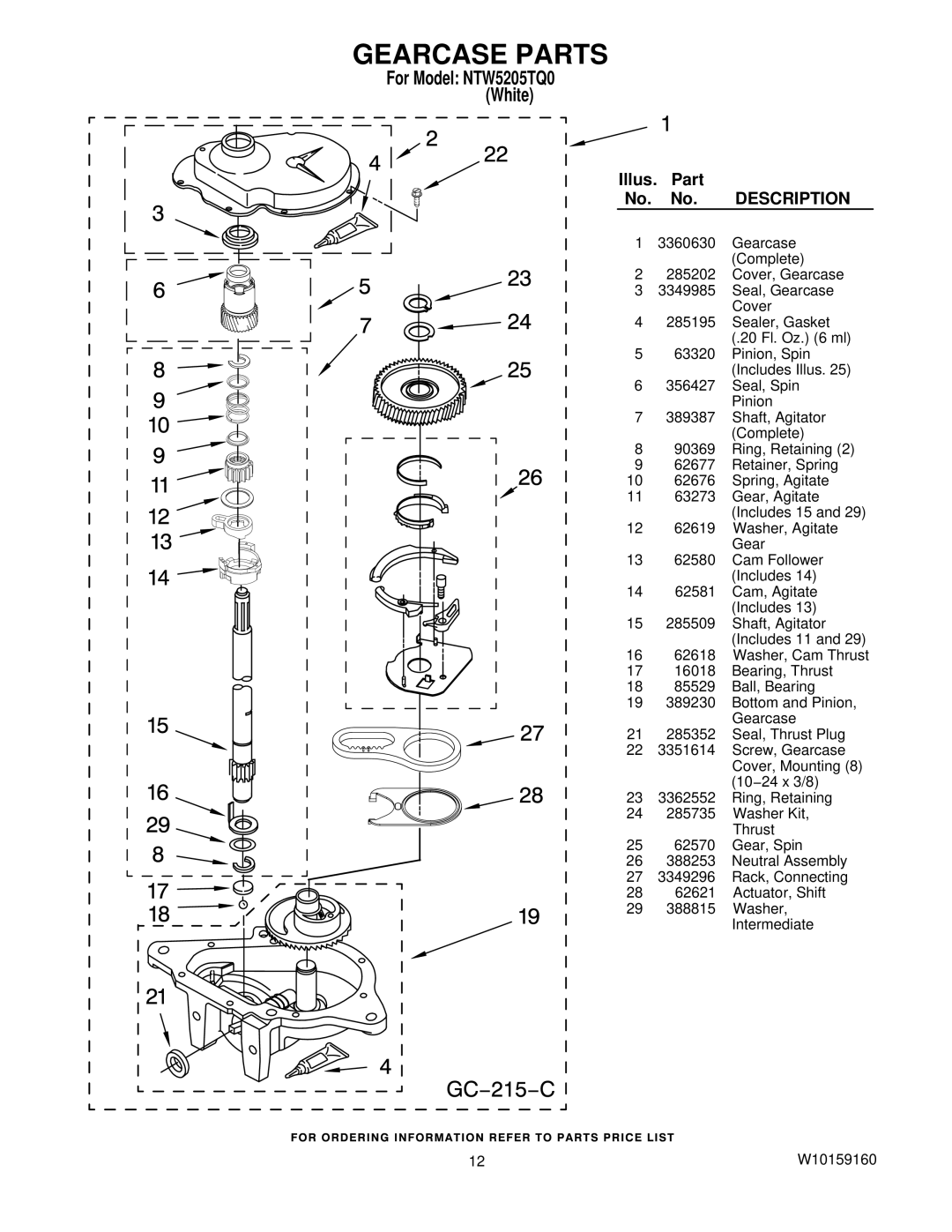 Amana NTW5205TQ0 manual Gearcase Parts 