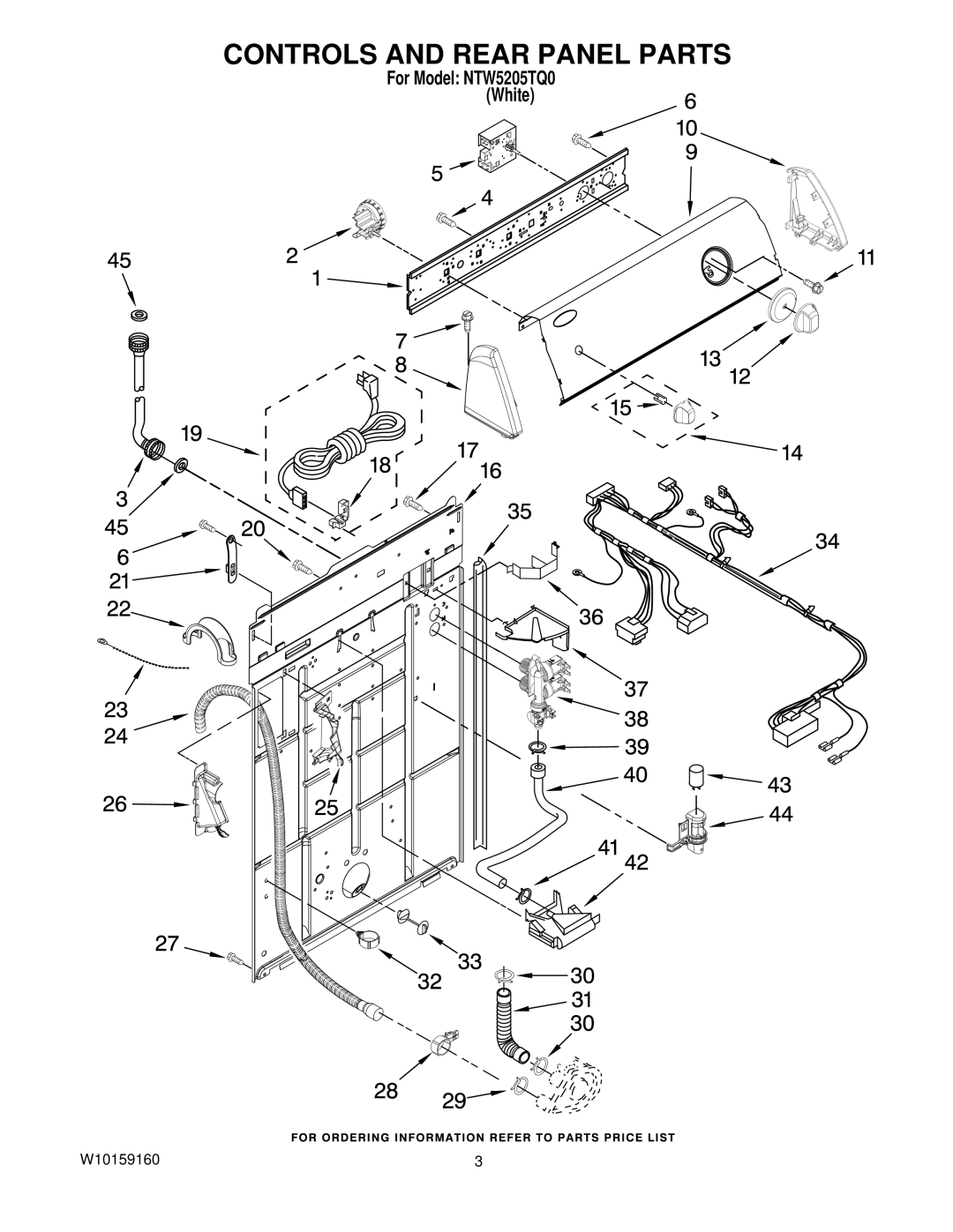 Amana NTW5205TQ0 manual Controls and Rear Panel Parts 