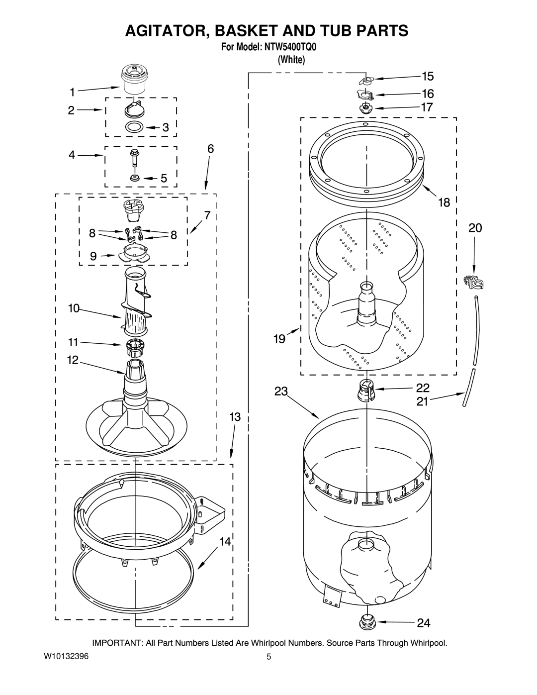 Amana NTW5400TQ0 manual AGITATOR, Basket and TUB Parts 